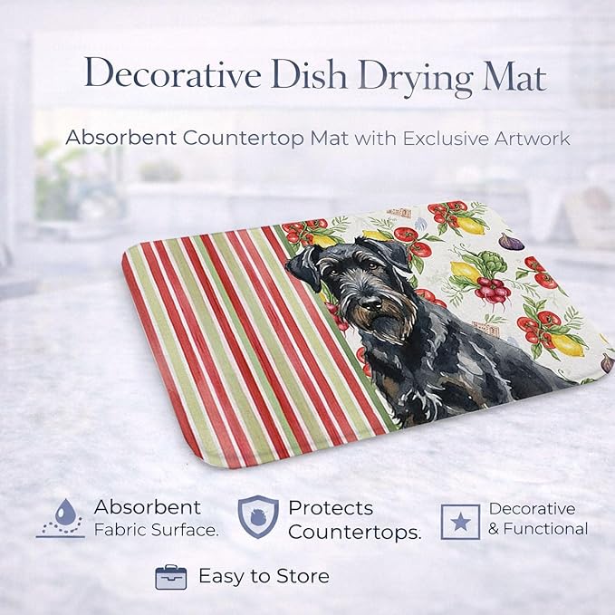 Caroline's Treasures Black Russian Terrier Vegetables Dish Drying Mat Absorbent Dish Drying Mat Pad for Kitchen Counter Dish Drainer Mat for Countertop 14 x 21 Multicolor