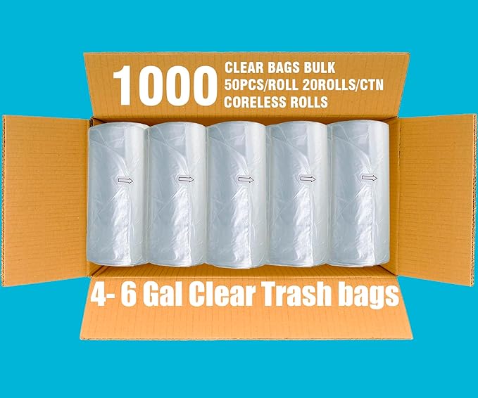 4-6 Gallon Trash Bags 1000 Count Unscented Clear Plastic Recycling Bags