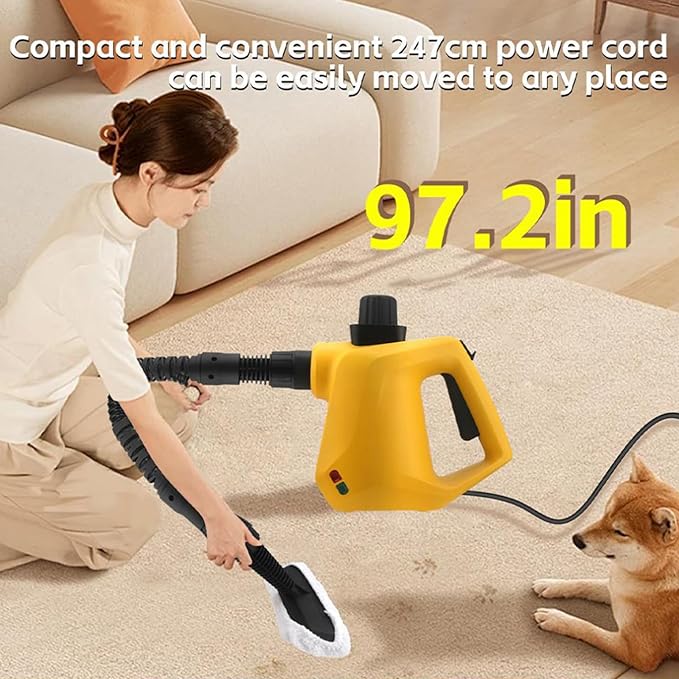 Handheld Pressurized Steam Cleaner for Home Use with Safe Lock &amp 9 Accessories Portable Steamer for Cleaning Bathroom Kitchen Tile Grout Window Yellow