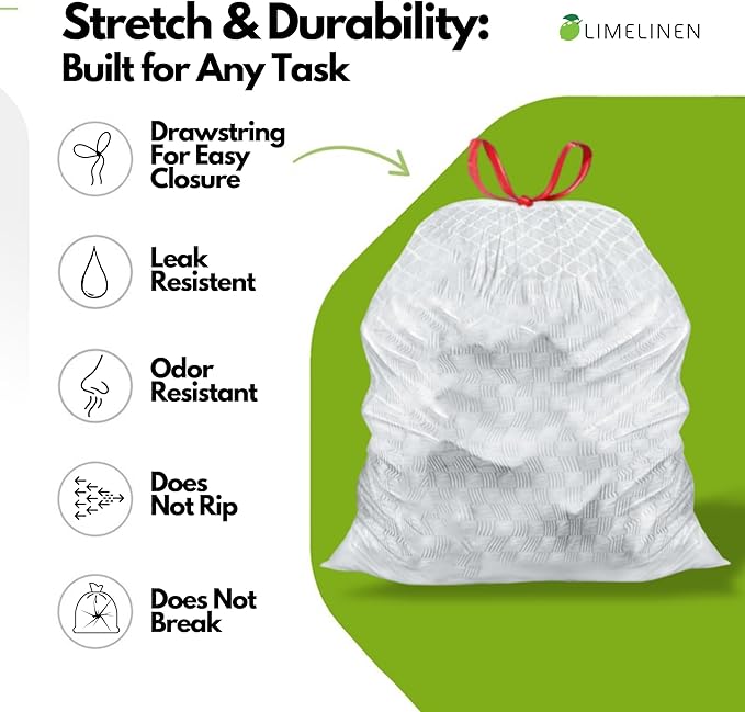 Mighty Flex 13 Gallon Trash Bags Drawstring 1000ct Heavy-Duty Large Garbage Bags Ultra-Flexible Leak and Odor-Resistant Plastic Garbage Bags for Home and Commercial Use Unscented (White)