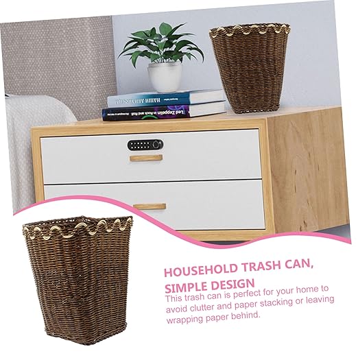 Angoily Hand Woven Square Trash Can Baskets for Bathroom Decor Elegant Waste Basket