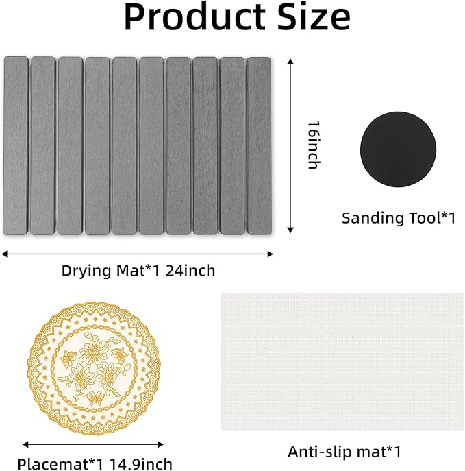 Stone Dish Drying Mat24(L)×16(W) - Fast-Drying Collapsible Kitchen Counter Mat for Dishes Cups &amp Bottles with Sanding Tool + Placemat Dark gray
