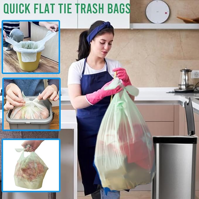 8-10 Gallon Flap Tie Compostable Trash Bags 240 Count Compost Bags Kitchen Trash Bags Sturdy Biodegradable Garbage Bags Food Scrap Waste Bags ASTM D6400 US BPI Certified Green