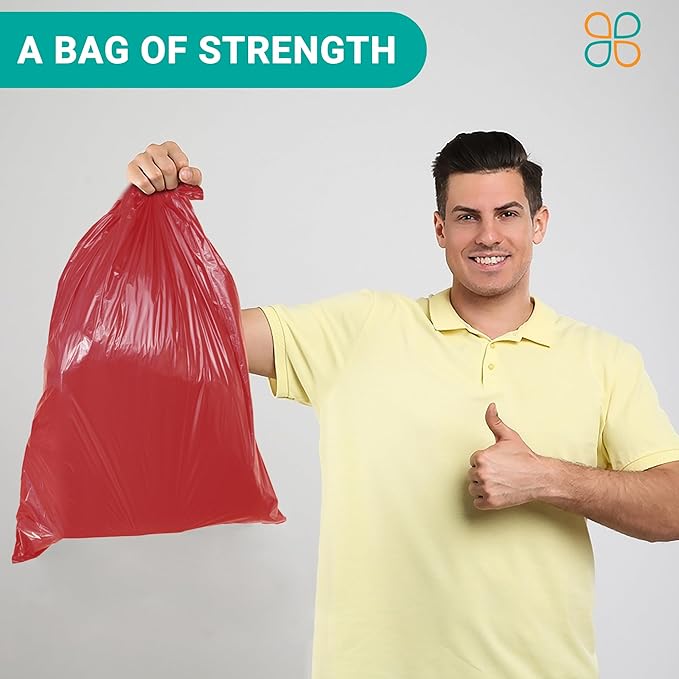 PlasticMill Heavy Duty Trash Bags - Red Garbage Bags - Plastic Trash Bags - Tall Trash Bags Trash Can Liners - 50-60 Gallon Large Kitchen Trash Bags 1.2 Mil 38x58 (100-Count)
