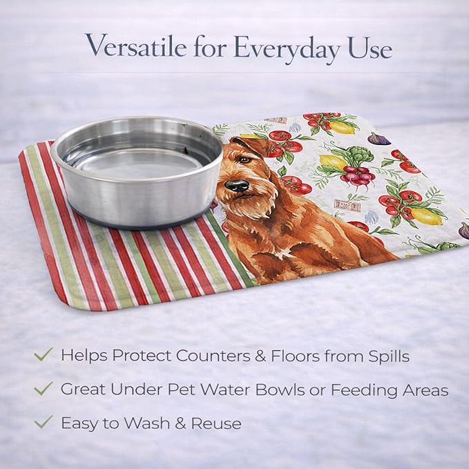 Caroline's Treasures Irish Terrier Vegetables Dish Drying Mat Absorbent Dish Drying Mat Pad for Kitchen Counter Dish Drainer Mat for Countertop 14 x 21 Multicolor