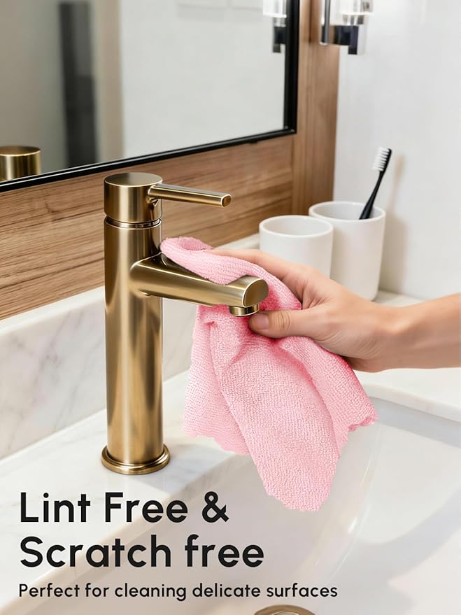 Microfiber Cleaning Cloths Roll 225 Pack Tear Away Microfiber Towels Roll 12 x 12 Lint Free Rags Reusable Cleaning Cloths Washable Scratch FreeUltra Absorbent Dish Rags(Pink)