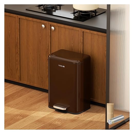 Bathroom Trash Can with Lid - Motion Sensor Smart Garbage Bin with Toilet Brush 2 Gallon / 7L Small Automatic Trash Can Odor-Control for Bathroom (Coffee with Foot Pedal)