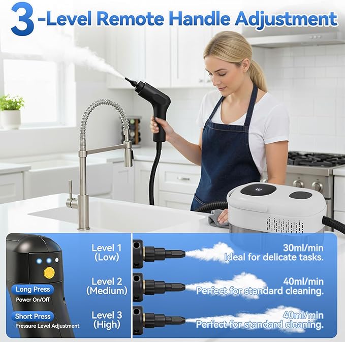 Steam Cleaner2500W High-Pressure Steamer for Cleaning 15s Fast Heat-Up&amp1.4L Large Tank3-Level Adjustable Handle with 14 AccessoriesPortable Steam Cleaner for HomeCarFurnitureBathroom