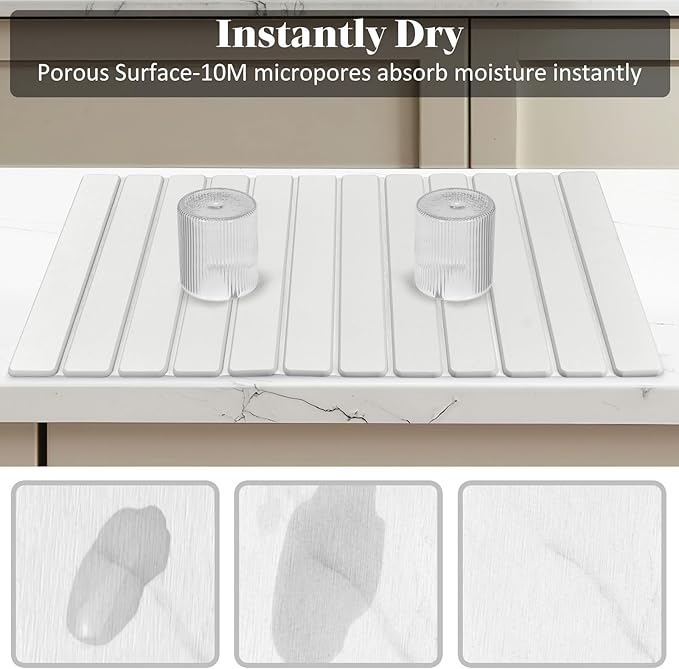 Large Stone Dish Drying Mats for Kitchen Counter 28(L)×16(W) Fast Drying Collapsible Dish Drying Mat Eco-Friendly Absorbent Diatomaceous Earth Mats for Dishes Bottles Cups Match Any Countertop
