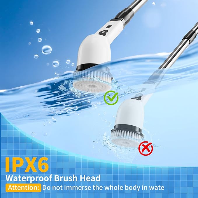Electric Spin Scrubber Ultimate Household Cleaning Brush with 90Min Runtime &amp 8 Heads &amp 2 Modes- 52in Electric Shower Scrubber Deep Clean for Bathroom Grout Oven Shower Tile &amp Car IPX