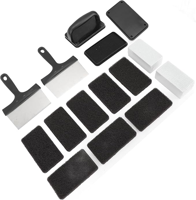 Griddle Cleaning Kit Grill Cleaning Kit with Anti - Hot Handle Sponge and Stainless Steel Scraper Multifunctional BBQ Cleaning Tools for Flat Top Grills and Outdoor Cooking (15 Pieces Set)