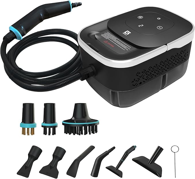 2500W Handheld Steam Cleaner10 Accessories with 8 Adjustable Pressures for Tile/Grease/Carpet 45oz Large Tank Chemical Free Cleaning Portable Multi-Surface Steamer for Home Cars Kitchens (White)