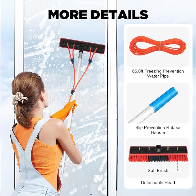 Water Fed Pole Window Cleaning Kit with Long Pole 24.3ft 180° Rotatable Brush Tool for Household and Outdoor Windows Cars - Window Cleaner Tool