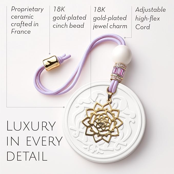 Luxury Car Air Freshener for Women - Refillable &amp Portable Essential Oil Fragrance Diffuser - Cute Car Accessories &amp Interior Decor - Mirror Hanging or Vent Clips - Mandala Gold Charm Rose Sc