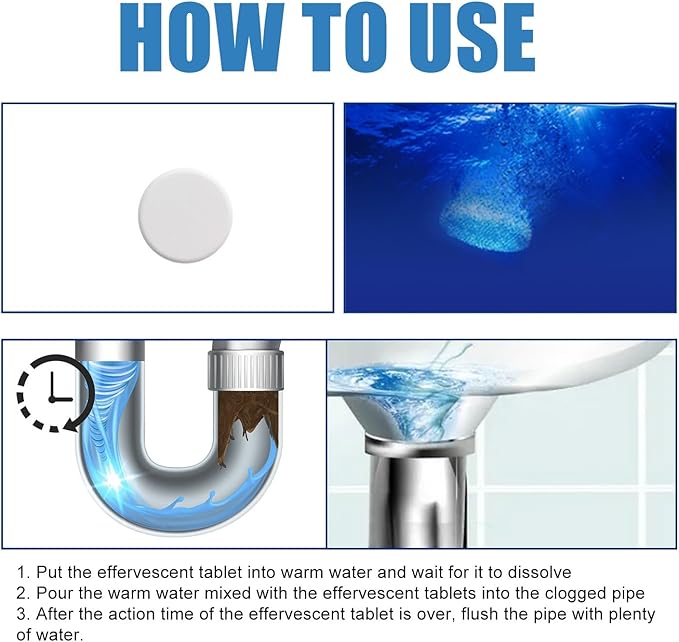 Drain Cleaning Effervescent Tablets | Unclog Deodorize &amp Prevent Blockages in Sinks Toilets Showers &amp More(20PCS)