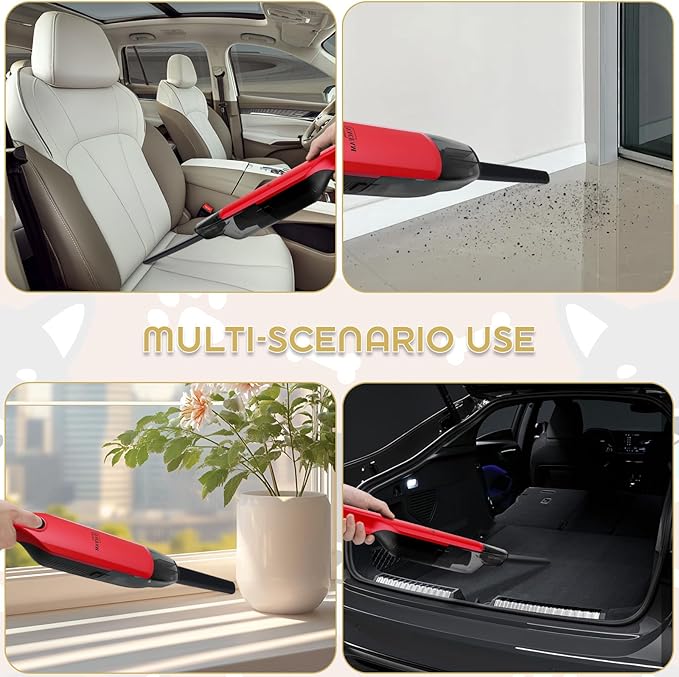 Handheld Vacuum Cordless15KPA High Power SuctionUSB Quick ChargeCar Vacuum Cleaner with Storage DockLightweight Rechargeable Dust Buster with Crevice Tool Pet Brush Hand Vac for HomeRed