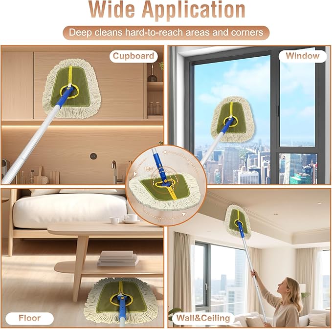 Commercial Dust Mop for Hardwood Floors Industrial Dry Mops with Replacement Wedge Cotton Mop Pads for Wall Cleaner Hardwood Tile Laminate VinylWalls HomeWarehouse Duster Green