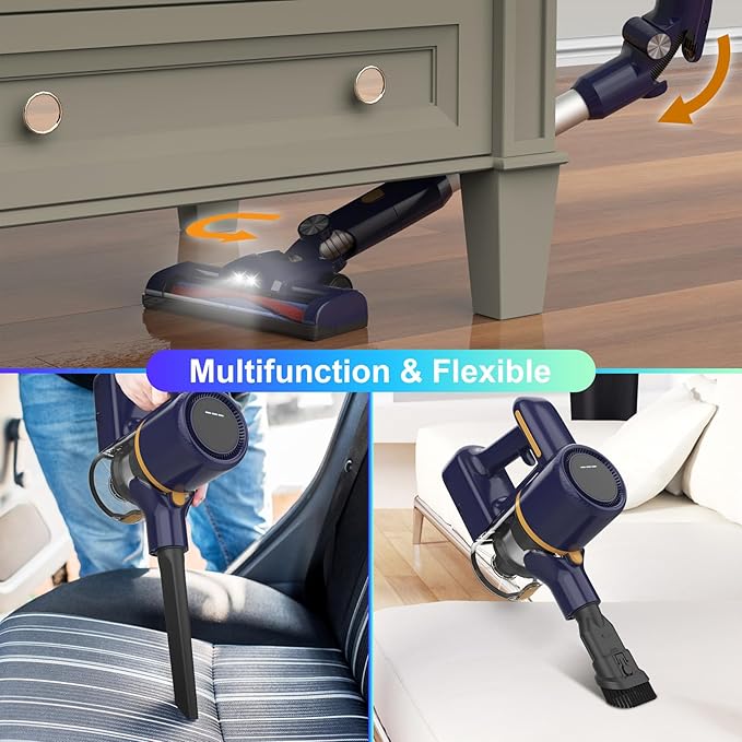 N7P Cordless Vacuum Cleaner 6 in 1 Powerful Stick Vacuum for Home 2200mAh Battery Vacuum Rechargeable Lightweight Vacuum Cleaners for Hardwood Floors Pet Hair (Navy)