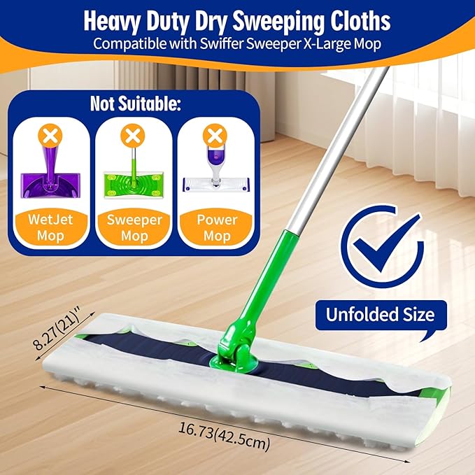 60 Count XL Pet Dry Sweeping Cloth Refills for Swiffer Sweeper XL Mop Unscented Heavy Duty Dry Pads Refills for Multi-Surface Floor Cleaning