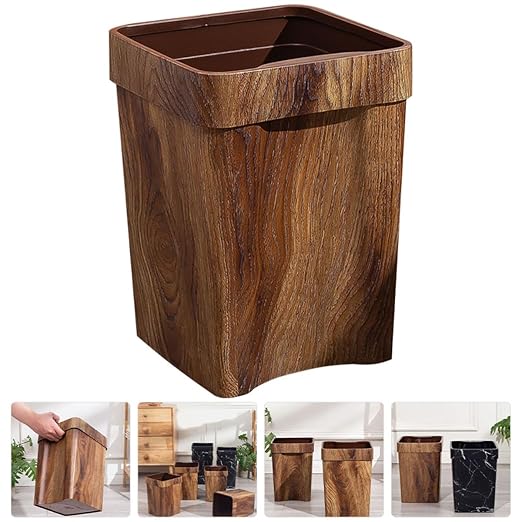 SUPVOX Wood Grain Trash Can 8l Small Wastebasket with Recessed Handle Imitation Wood Texture Kitchen and Bathroom Rubbish Bin for Home and Office Use