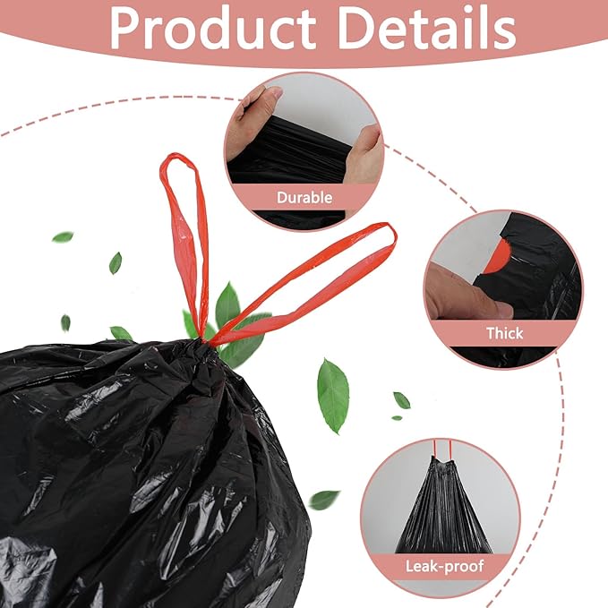 Xyskin 1.5 Gallon Small Drawstring Trash Bags Drawstring Garbage Can Liners Wastebasket Bags Black 208 Counts