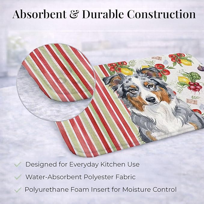 Caroline's Treasures Blue Merle American Shepherd Vegetables Dish Drying Mat Absorbent Dish Drying Mat Pad for Kitchen Counter Dish Drainer Mat for Countertop 14 x 21 Multicolor