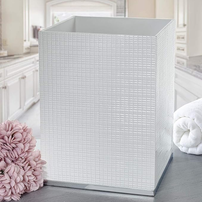 Creative Scents Estella Waste Basket for Bathroom 1.98 Gal / 7.5L - Small White Bathroom Trash Can - Decorative Small Garbage Can - Durable Space Friendly Wastebasket