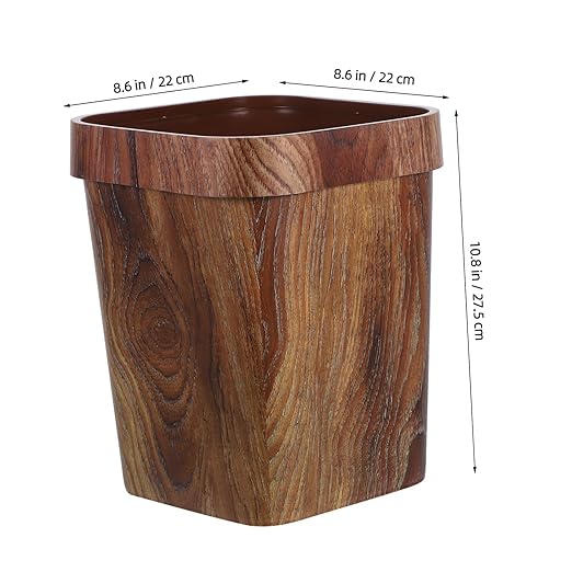 DOITOOL Wood Grain Trash Can Pattern Wastebasket for Bathroom Kitchen Office Elegant and Space-Saving Design Easy to Clean Reusable Rubbish Bin