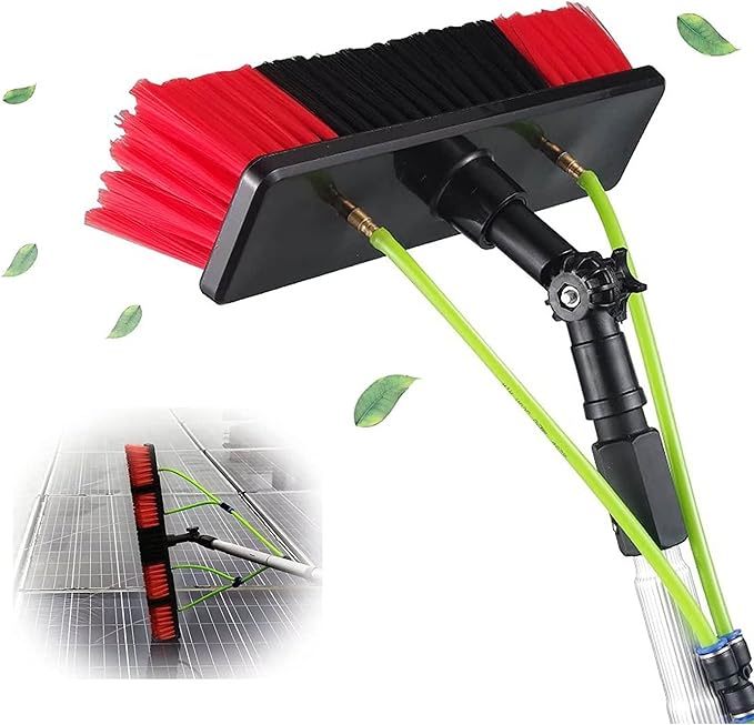 Solar Panel Cleaner Window Cleaning Pole Kit Extendable Pole for Exterior Window Washing Photovoltaic and Conservatory Roof Cleaning Mobile Windows Brush Kit