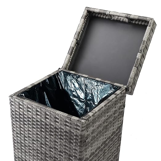Generic 27 Gallon Rattan Trash Can Wicker Patio Trash Can Tall Rattan Garbage Can Large Waste Basket Waste Container Corner Wastebasket Trash Bin with Lid for Backyard Deck Poolside Kitchen