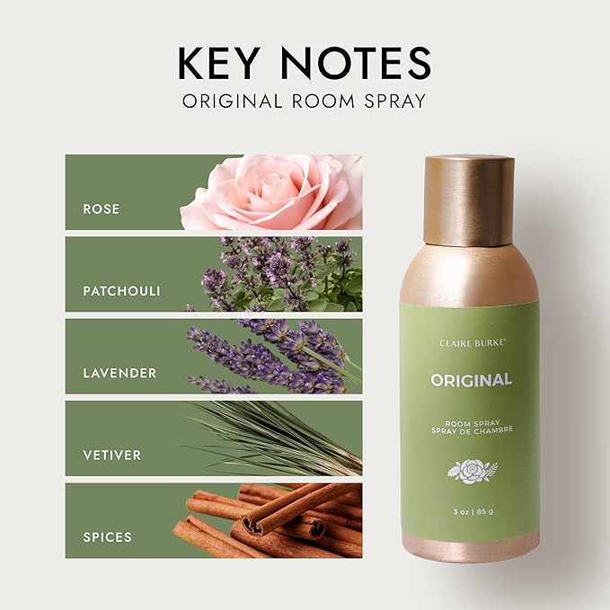 Claire Burke Original Scent Room Spray 3 oz - Fresh Home Fragrance &amp Air Freshener Natural Scent Home Fragrance Long Lasting Natural Air Freshener