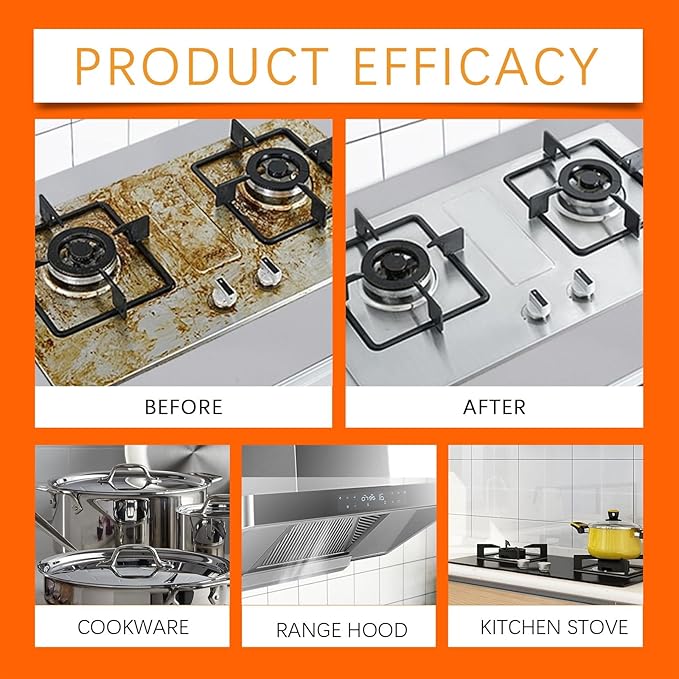 Oil Stain Remover Cleaner For Kitchen Stove Range Hood - Multi-Surface Fast-Acting Restores Shine(3PCS)