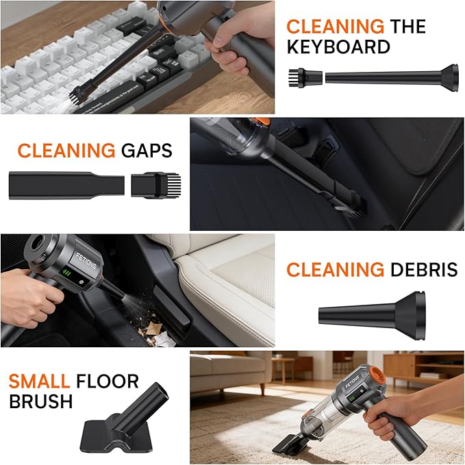 Handheld Car Vacuum Cordless3 Suction ModesPortable Mini Cordless Cleaner with 19000pa Suction PowerType-C ChargeHandheld Vacuum for CarHomeOffice