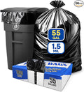 55 Gallon Trash Bags Heavy Duty Fits Rubbermaid Brute Rollout Round and Square 32-55 Gallon Trash Cans 43 x 47 Large Durable Garbage Trash Can Liners Black 1.5 Mil (Pack of 100)