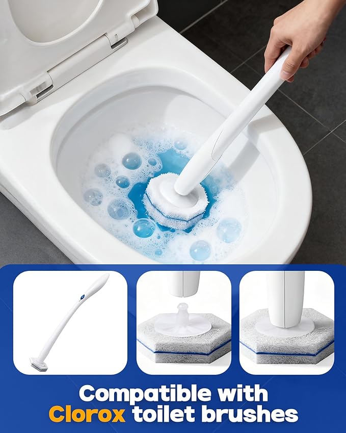 60 Pack Toilet Wand Refills Compatible with Clorox Toilet Brushes Instant Foam Cleaning Secure Lock No Slipping Odor Neutralizing Easy Snap-On Design