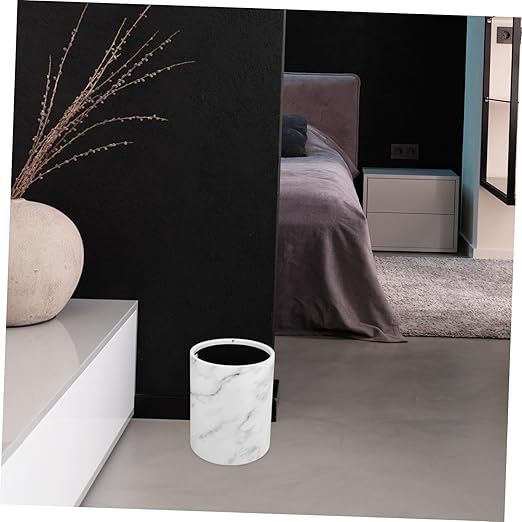 Marble Pattern Trash Bin Plastic Wastebasket Opening Bathroom Kitchen Bedroom Office Garbage Can Stylish Home Organizer