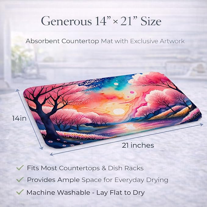 Caroline's Treasures DAC1422DDM Cherry Blossom in Color Dish Drying Mat Absorbent Dish Drying Mat Pad for Kitchen Counter Dish Drainer Mat for Countertop 14 x 21 Multicolor