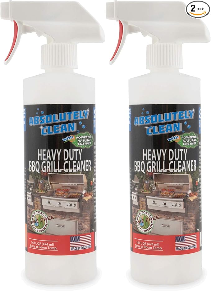 Absolutely Clean AMAZING Grill Cleaner Spray! - Professional Strength Natural Enzyme Formula - Fast Acting Fume Free - USA Made (16oz Spray Bottle 2 Pack)