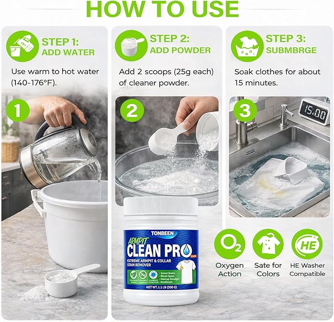 Oxygen Laundry Powder Sweat &amp Deodorant Armpit Stain Remover for Clothes Hyper Concentrated &amp Suitable for Multi-Stain Yellow Oil Spot Tough Stain Build Up Remover Gentle On Fabrics - 500g