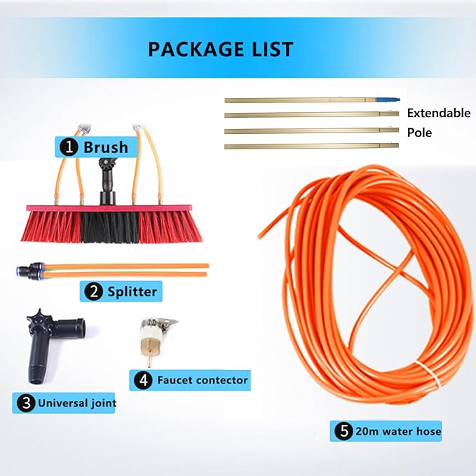 Solar Panel Washing Equipment Solar Panel Cleaning Brush &amp Pole Kit Window Cleaner Water Power Solar Photovoltaic Cleaning Brush with Titanium Alloy Wand Angle Rotatable