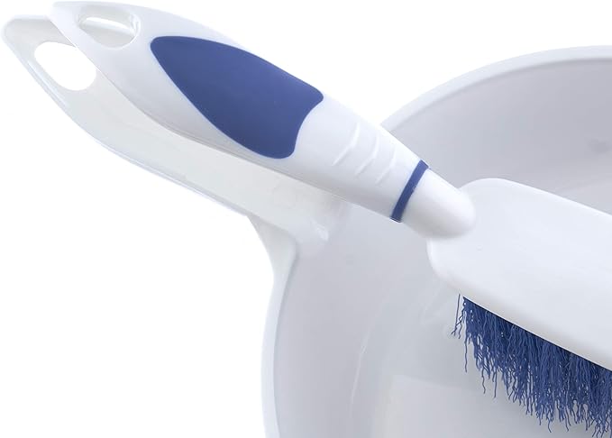 Dustpan and Brush Set Hand Broom with Ergonomic Grip Handle - Rubber Edge for Easy Dirt Pickup Durable Material - Grey &amp Blue Hand Brush by Superio 2-Pack (Blue 2-Pack)