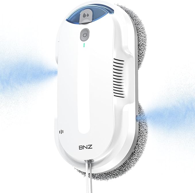 BNZ Smart Window Cleaning Robot Twin Turbo &amp Dual Auto-Spray Window Cleaner with Multiple Safety System AI Path Planning Frameless Edge Detection K1 (White)