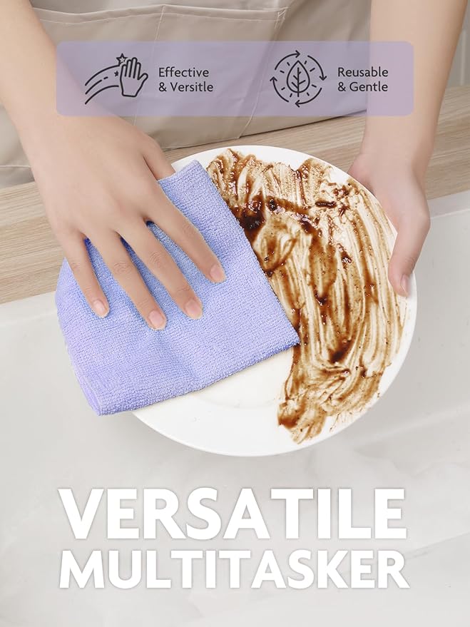 Fantasticlean Microfiber Cleaning Cloth Roll -150 Pack Tear Away Microfiber Towels 12 x 12 Reusable Washable Ultra Absorbent Dishcloth for All-Around Cleaning Supplies (Pink &amp Lavender)