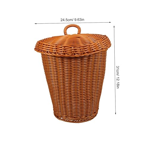 Happyyami Stylish Woven Storage Container Imitation Rattan Wastebasket Room Decor Multi-Purpose Basket