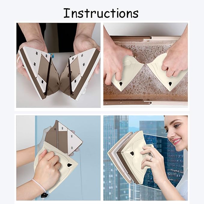 Magnetic Window CleanerTriangles Shape Double-Side Magnetic Window Cleaner Glass Wiper Cleaning Brush Adjustable Magnet Force (White 5~30mm)