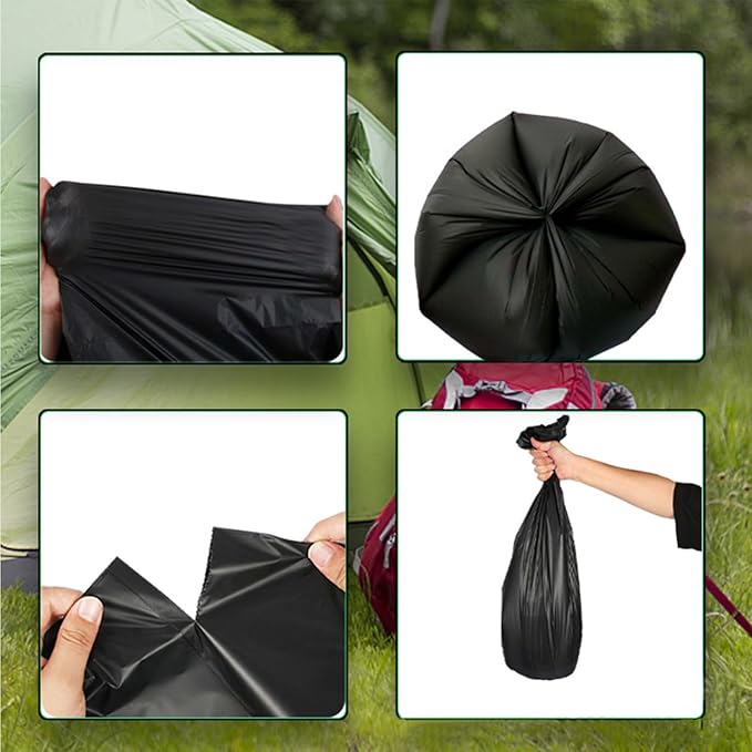 8 Gallon Portable Toilet Bags Thick Black Trash Bags for Camping Toilet Bedside Commode &amp Small Trash Can Heavy Duty Bucket Toilet Liners 3 Rolls 60 Count