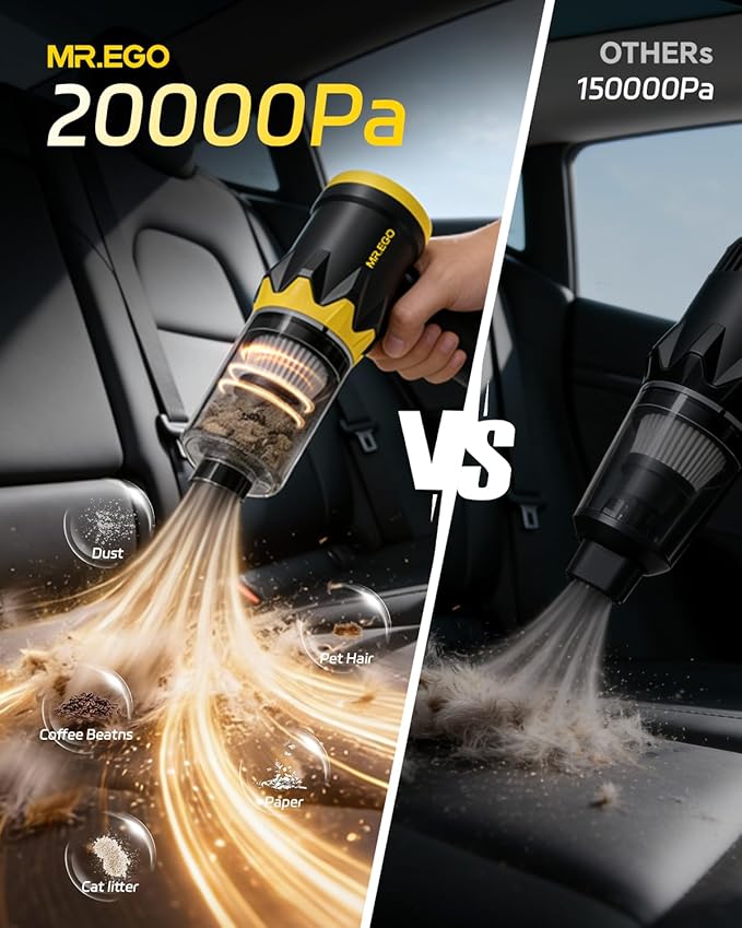 Mr.ego Handheld Car Vacuum Portable Cordless 20000Pa High Power Suction Mini Vacuum Cleaner 4-in-1 Portable Vacuum for Car Home Office &amp Desk Cleaning