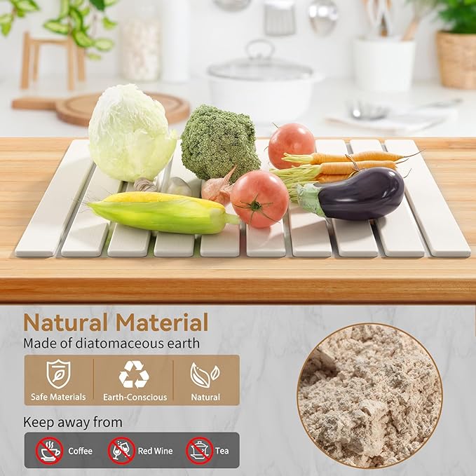 Large Stone Dish Drying Mat for Kitchen Counter23.6''x15.3'' Foldable Quick Dry Stone Kitchen MatEco-FriendlyAbsorbent Diatomaceous Earth Mats for Dishes Bottles Cups Bathroom Any Countertop-White