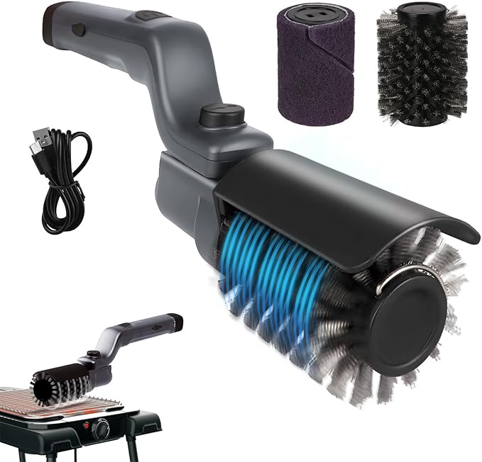 Upgraded Electric Grill Brush Cordless Rechargeable Grill Cleaning Brush with Adjustable Angle Stainless Steel Brush Head 3-Speed Power 90-Min Runtime Waterproof Cleaner for BBQ Grates (Gray)