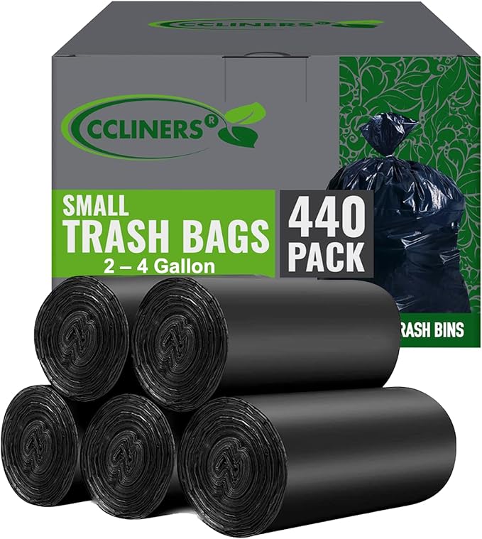 2-4 Gallon Small Black Trash Bags (440 Bags) Bathroom Garbage Bags Plastic Wastebasket Can Liners 2 Gallon 3 Gallon 4 Gallon Trash Bag for Home and Office Bins(440 Count)